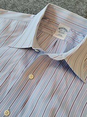 Brooks Brothers Dress Shirt Men's 16.5 33 Slim Fit‎ Blue Purple Striped Non Iron